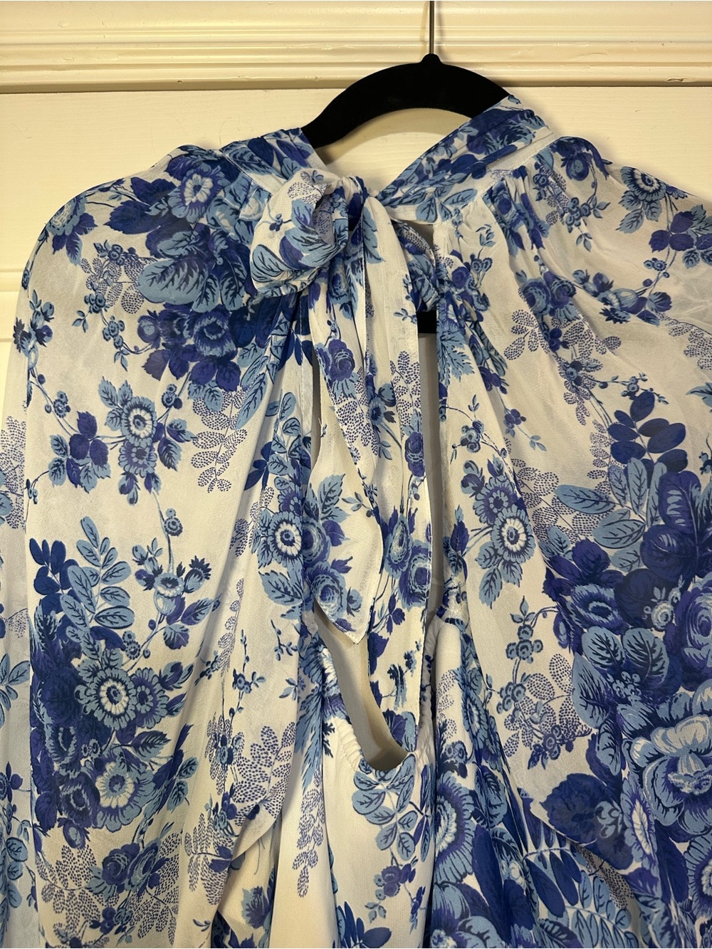 Maeve Anthropologie Blue Floral Sheer Tunic Blouse Open Back Tie Small - Picture 4 of 16